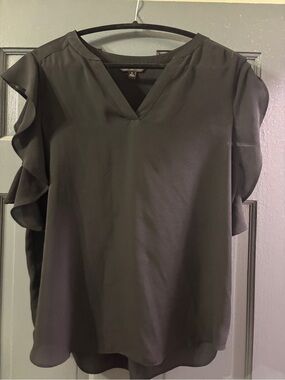 Banana Republic Black Ruffle Sleeve V-Neck Blouse